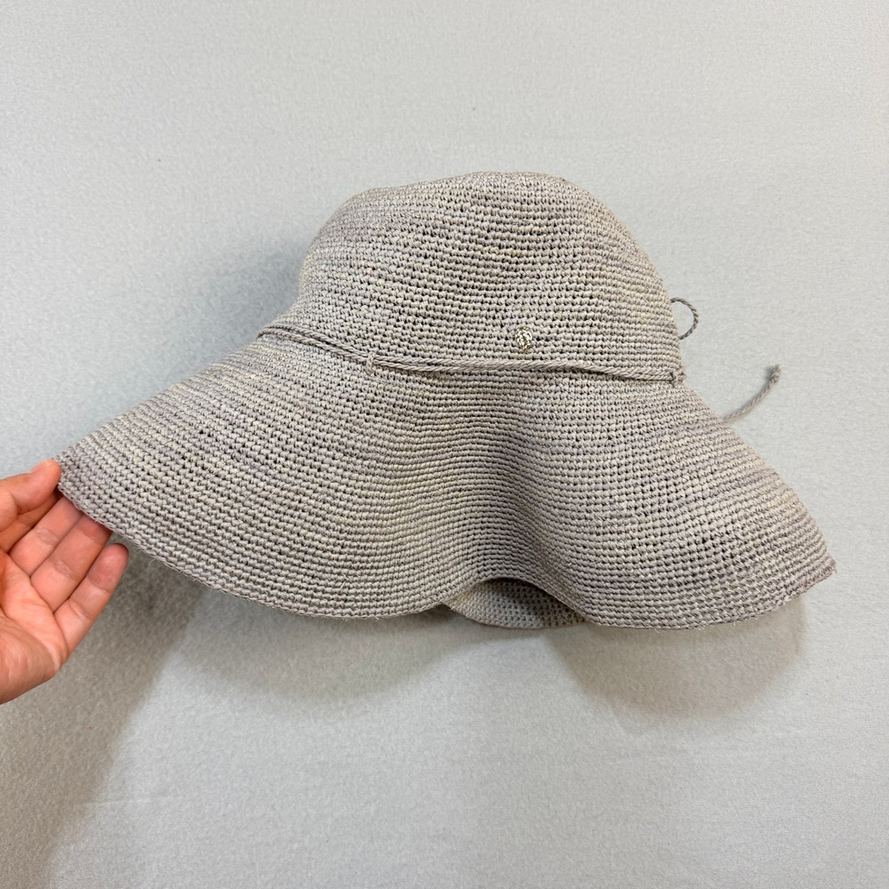 Helen Kaminski Grey 100% Raffia Wide Brim Crochet Sun Hat Adjustable Packable